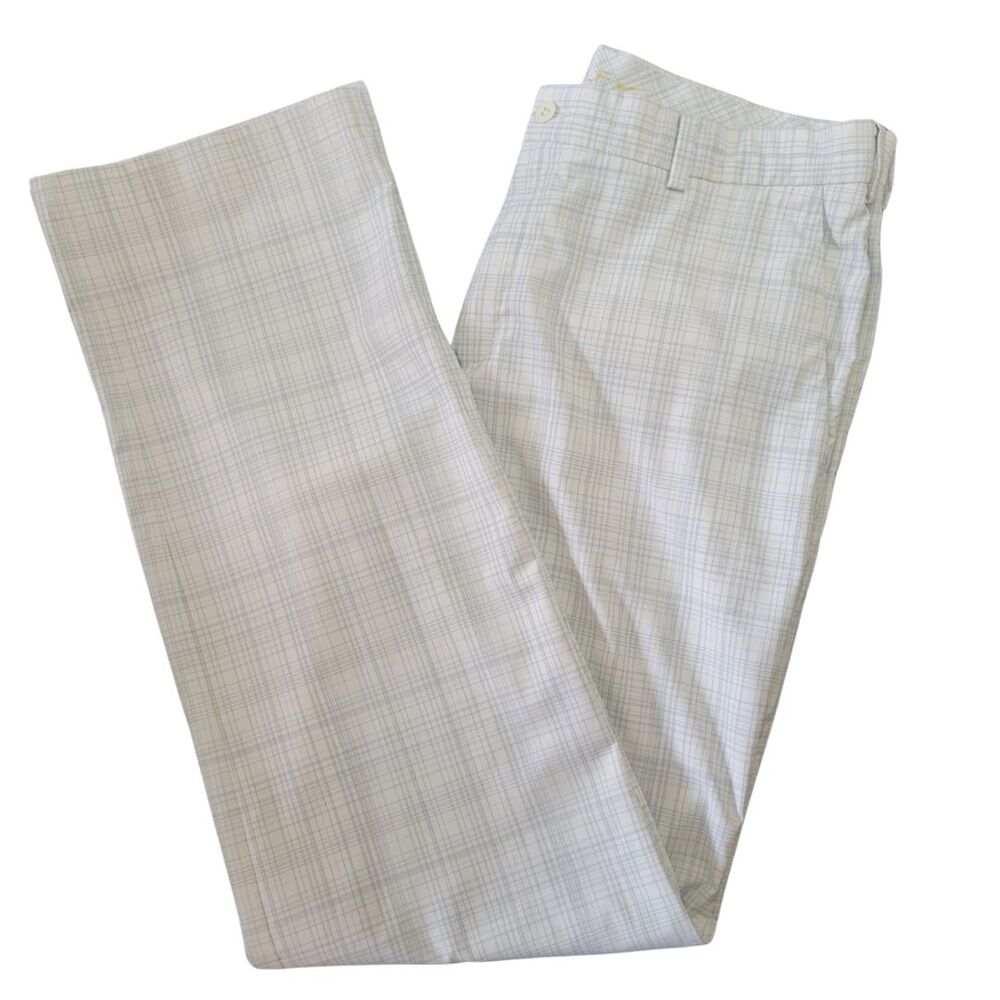 Nike Golf Pants Men 34x34 White Gray Straight Leg Plaid Stretch Tech Performance